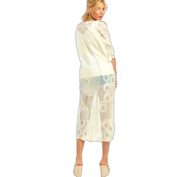 NWT TIME AND TRU Ivory Embroidery Lace Long Kimono Cardigan Size Large X- Large - Picture 1 of 9